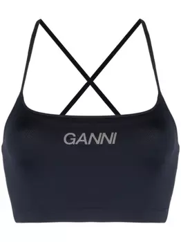 GANNI укороченный топ с логотипом, синий