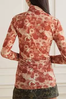 GANNI + Водолазка NET SUSTAIN из переработанного эластичного шифона с принтом, апельсин