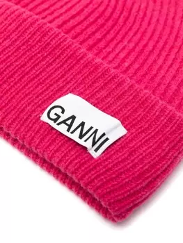 GANNI вязаная шапочка с логотипом, розовый