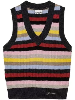 GANNI вязаный топ в полоску, черный
