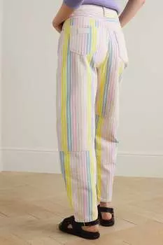 GANNI Зауженные джинсы с высокой посадкой и принтом в полоску со вставками, розовый