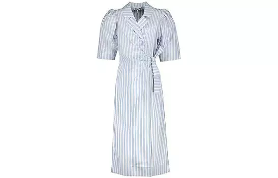 GANNI Женское платье с короткими рукавами синего цвета