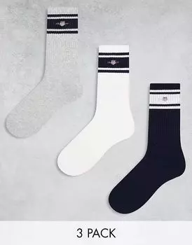 GANT 3 пары спортивных носков с логотипом щита в цвете белый, серый, темно-синий