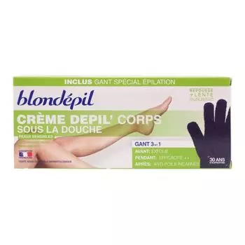 Gant 3 в 1 крем для депиляции для душа + отшелушивающая перчатка Blondepil, 200 мл