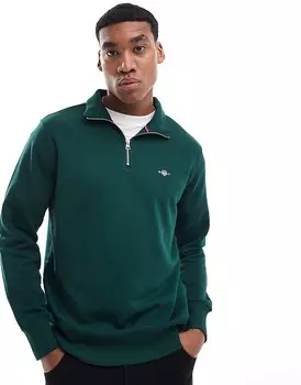 GANT — темно-зеленая толстовка на молнии с логотипом в виде щита