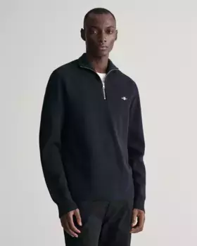Gant Тройер "MILANO KNIT COTTON HALF ZIP", с ребристой структурой, графической вышивкой GANT на груди, синий