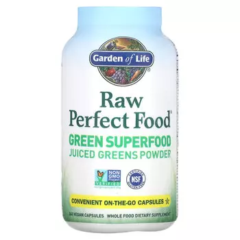 Garden of Life, RAW Perfect Food, Green Superfood, порошок сочной зелени, 240 веганских капсул