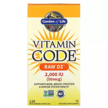 Garden of Life, Vitamin Code, RAW D3, 50 мкг (2000 МЕ), 120 вегетарианских капсул