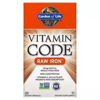 Garden of Life, Vitamin Code, RAW Iron, 30 веганских капсул
