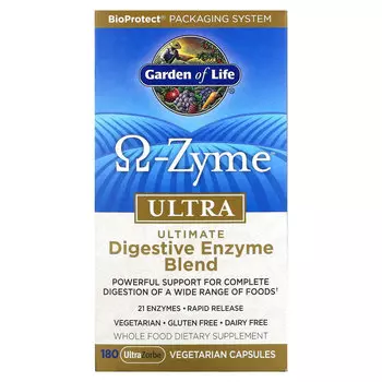 Garden of Life, Ω-Zyme, Ultra, Комплекс пищеварительных ферментов, 180 вегетарианских капсул UltraZorbe