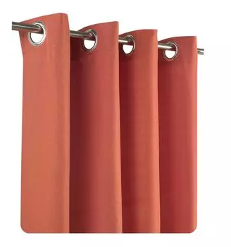 Гардина льняная 140х245 см, комплект из 2-х люверсов бензин непрозрачной структуры однотонная штора Haus und Deko, оранжевый