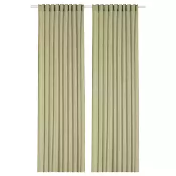 Гардины прозрачные, 1 пара, светло-оливково-зеленые, 145х300 см, ROSENROBINIA IKEA