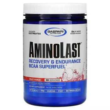 Gaspari Nutrition Aminolast супер-BCAA для восстановления и выносливости фруктовый пунш 420 г (14,8 унций)