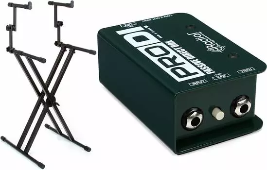 Gator Frameworks GFW-KEY-5100X Deluxe 2-уровневая подставка для клавиатуры X-Style в комплекте с 1-канальным пассивным инструментальным ящиком Radial ProDI 1 Radial + Gator Frameworks R800 1100=1 GFW-KEY-5100X=1