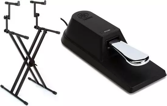 Gator Frameworks GFW-KEY-5100X Роскошная двухъярусная подставка для клавиатуры X-Style в комплекте с педалью сустейна Yamaha FC3A в стиле фортепиано с полудемпферным управлением Yamaha + Gator Frameworks FC3A=1 GFW-KEY-5100X=1