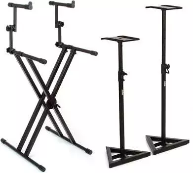 Gator Frameworks GFW-KEY-5100X Роскошная двухъярусная подставка для клавиатуры X-Style в комплекте со сценическими стойками для студийных мониторов SMS6000-P