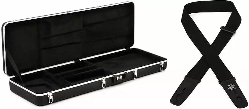 Gator GC-Bass Deluxe Формованная из АБС-пластика коробка для электробас-гитары с ремнями Lock-It Профессиональная серия Gig 2-дюймовый черный полиэфирный ремешок с фиксирующими концами Gator + Lock-It Straps GC-Bass=1 LIS 2G-BLK/BLK-1=1