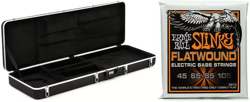 Gator GC-Bass Deluxe Формованный ABS корпус для электробас-гитары в комплекте с Ernie Ball 2813 Hybrid Slinky Flatwound Electric Bass Guitar Strings - .045-.105 Ernie Ball + Gator P02813=1 GC-Bass=1