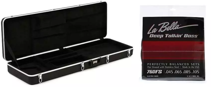 Gator GC-Bass Deluxe Формованный ABS корпус для электробас-гитары в комплекте со струнами для бас-гитары La Bella 760FS Deep Talkin 'Bass с плоской обмоткой - стандарт .045-.105 Gator + La Bella GC-Bass=1 760FS=1