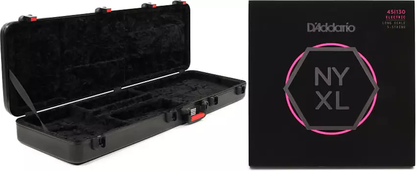 Gator GTSA-GTRBASS ATA Формованный чехол для бас-гитары с защелками TSA Комплект со струнами D'Addario NYXL45130 с никелевой обмоткой для бас-гитары - .045-.130 Regular Light Long Scale 5-string