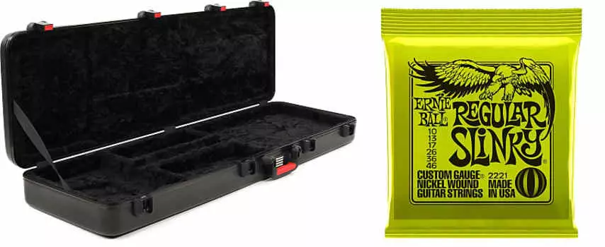 Gator GTSA-GTRBASS ATA Литой чехол для бас-гитары с защелками TSA Комплект со струнами для электрогитары Ernie Ball 2221 Regular Slinky Nickel Wound - .010-.046 Ernie Ball + Gator P02221=1 GTSA-GTRBASS=1