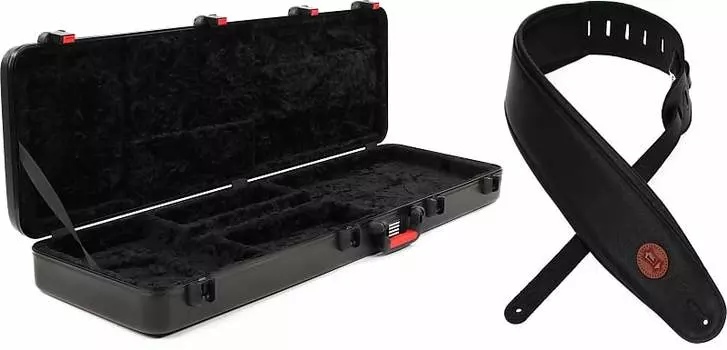 Gator GTSA-GTRBASS ATA Литой футляр для бас-гитары с защелками TSA Комплект с 4,5-дюймовым кожаным ремешком Levy's MSS2 с толстой подкладкой для бас-гитары - черный Gator + Levy's GTSA-GTRBASS=1 MSS2-4-BLK=1