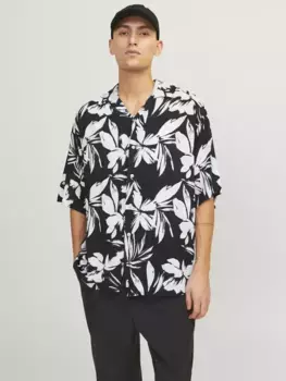 Гавайская рубашка Jack & Jones "JJEJEFF AOP RESORT SHIRT SS SN", черный