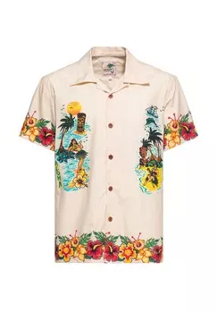Гавайская рубашка со сплошным принтом Honolulu Hawaii KING KEROSIN, цвет Ecru