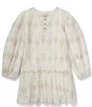 Газовое платье с металлизированными бриллиантами Peek для маленьких/больших девочек 2T-12 лет, слоновая кость