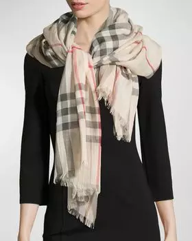 Газовый шарф в клетку Giant Check Burberry, цвет Stone Check
