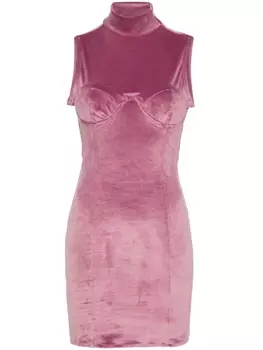 Gcds бархатное платье мини с вышитым логотипом, фиолетовый