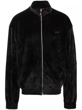 Gcds бархатный бомбер с вышитым логотипом, черный