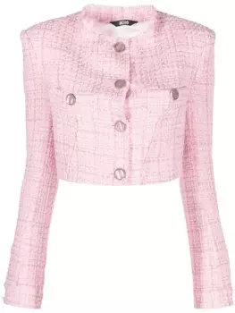 Gcds button-up cropped tweed jacket, розовый
