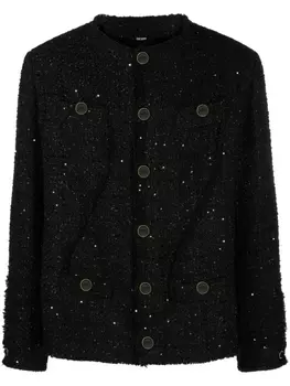 Gcds embossed-buttons sequinned tweed jacket, черный