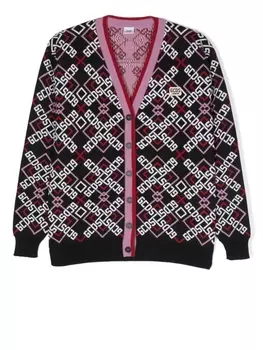 Gcds Kids кардиган вязки интарсия с логотипом, черный