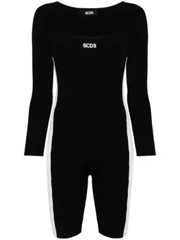 Gcds комбинезон в рубчик с вышитым логотипом, черный