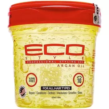 Гель для укладки в эко-стиле с марокканским аргановым маслом, фиксация на весь день, без спирта, без парабенов, без сульфатов, без шелушения, против зуда, 473 мл, янтарный, Eco Styler