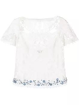 Gemy Maalouf блузка с квадратным вырезом и кружевом, белый