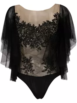 Gemy Maalouf кружевной топ Chantilly с рукавами из тюля, черный