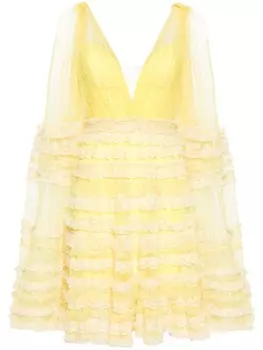 Gemy Maalouf платье мини с тюлем пуэн-деспри, желтый