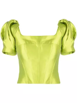 Gemy Maalouf укороченная блузка с объемными рукавами, зеленый