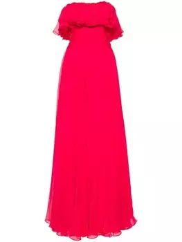 Gemy Maalouf вечернее платье без бретелей с оборками, розовый