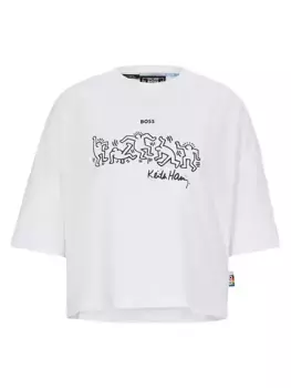 Гендерно-нейтральная хлопковая футболка с логотипом Boss x Keith Haring Boss, белый