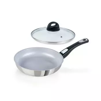 Genius Cerafit Стальная сковорода + стеклянная крышка Сковорода диаметром 24 см для всех типов плит с антипригарным покрытием; А24664