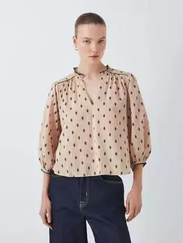 Геометрическая хлопчатобумажная блузка добби John Lewis, цвет Dobby Spot