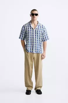 Геометрическая рубашка крючком ZARA, синий