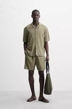 Геометрическая жаккардовая рубашка ZARA, цвет Light khaki