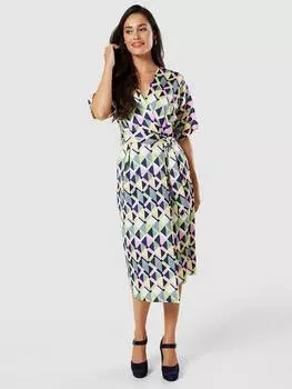 Геометрическое платье-кимоно с запахом Closet London, цвет Lime/Multi