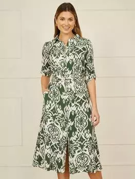 Геометрическое платье-рубашка ikat Yumi, цвет Green/Cream