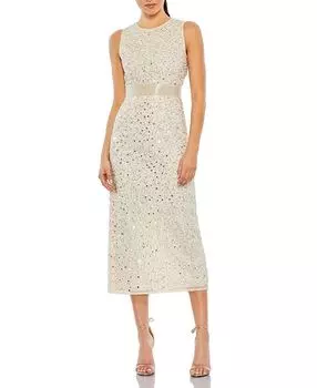 Геометрическое платье-трапеция без рукавов с декоративными элементами Mac Duggal, коричневый/бежевый